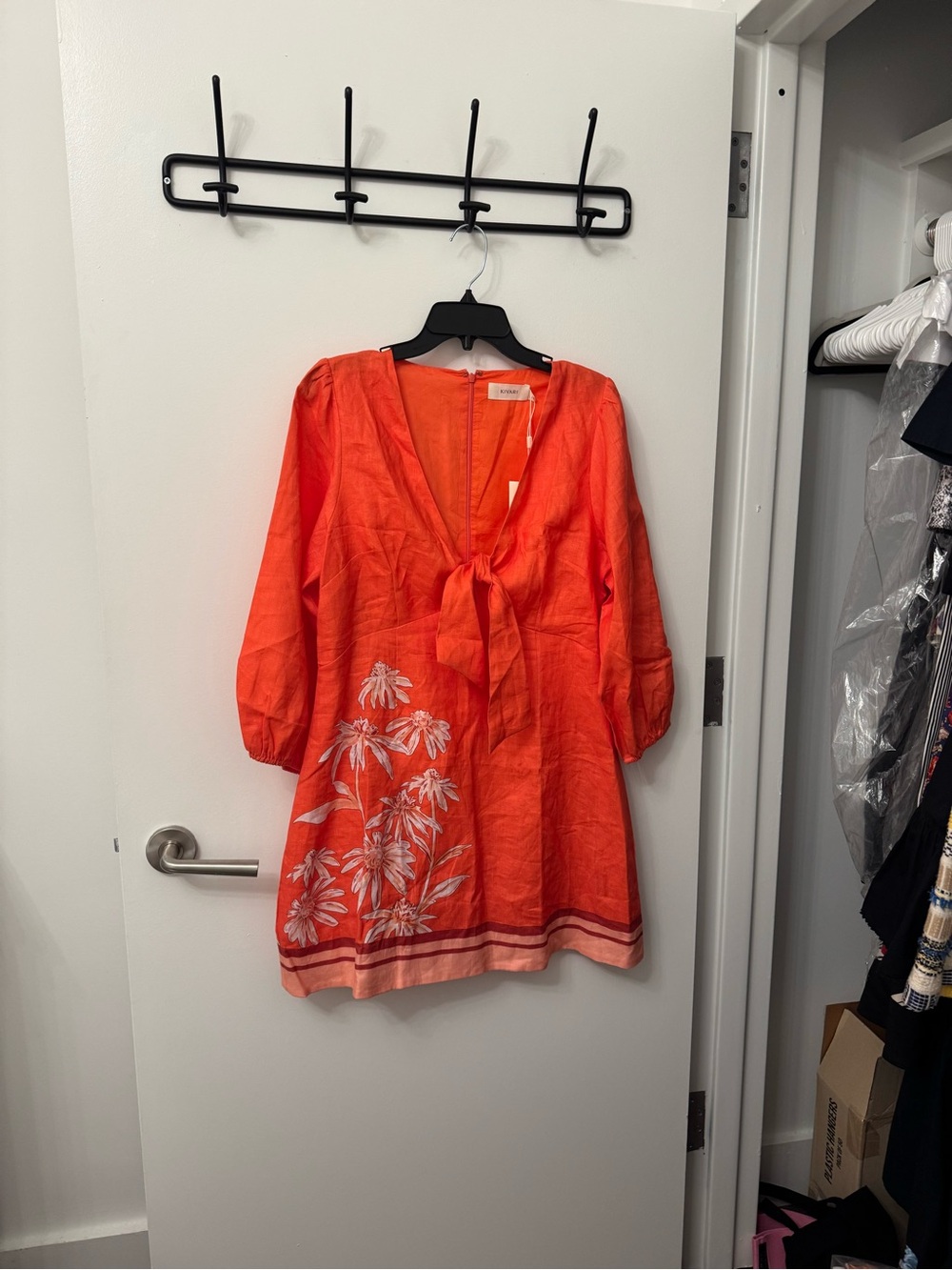 Kivari Coral-Orange Tie-Front Floral Tunic
